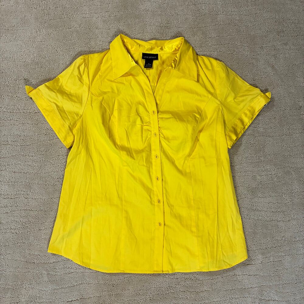 Y2K Lane Bryant Sunshine Yellow Baby Doll Top 18 Buckle Cap Sleeves Office Siren